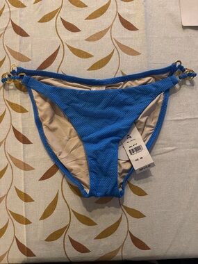 PQ Swim Bright Blue Textured Bikini Bottom with Gold Rings